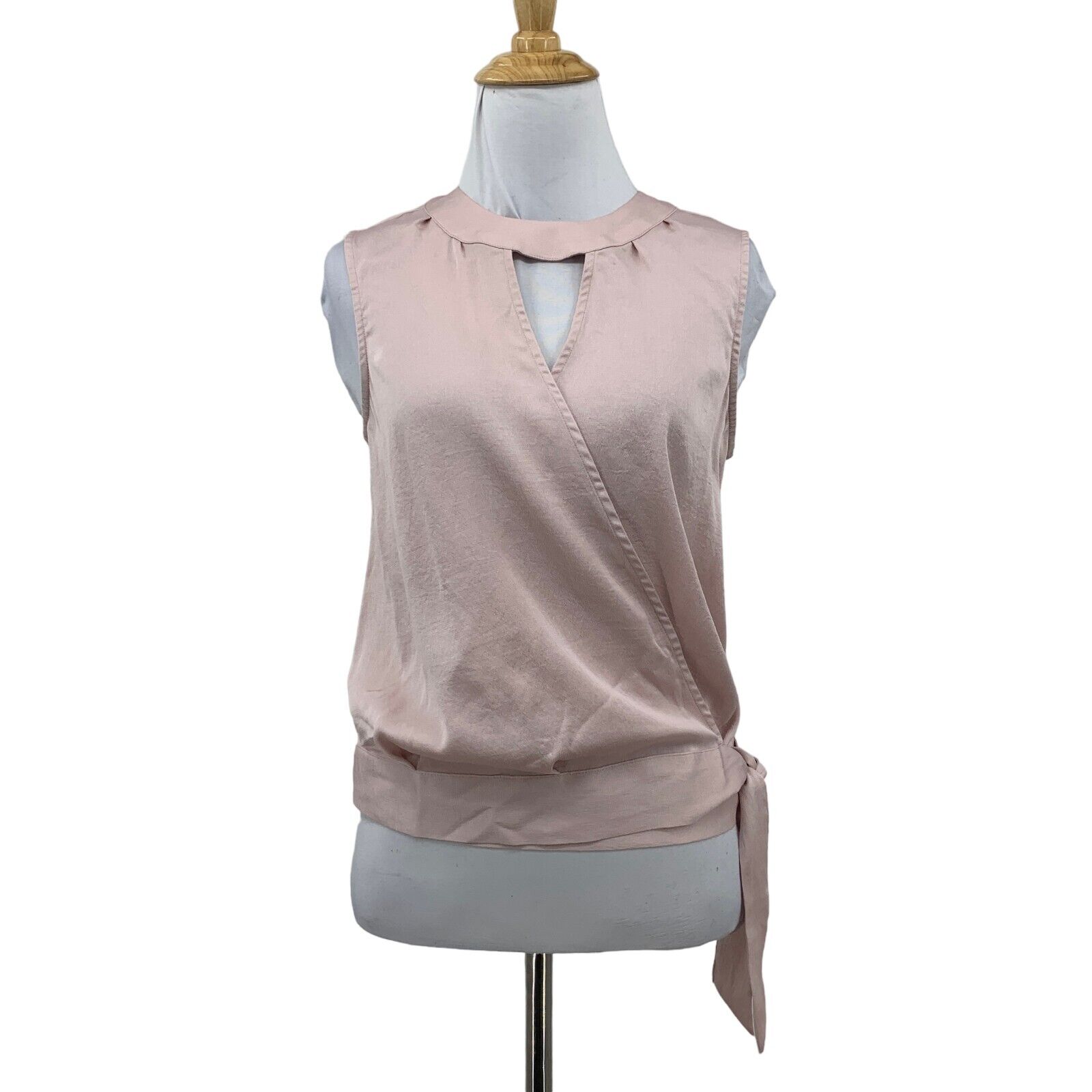 Express Highneck Wrap Satin Blouse Womens Xs Extra Small Ballet Pink Keyhole